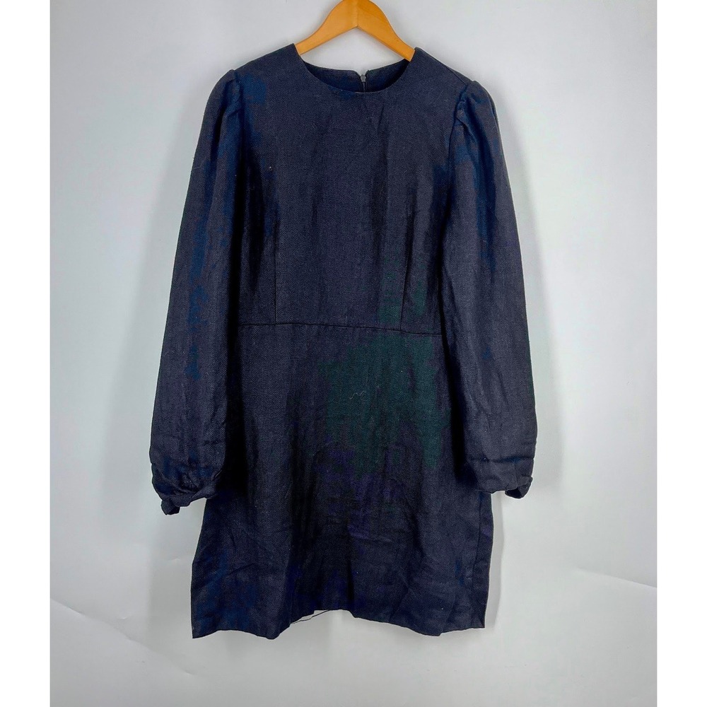 Son De Flor 100% Linen Puff Shoulder Lantern Sleeve Mini Dress Tailored‎ Size M